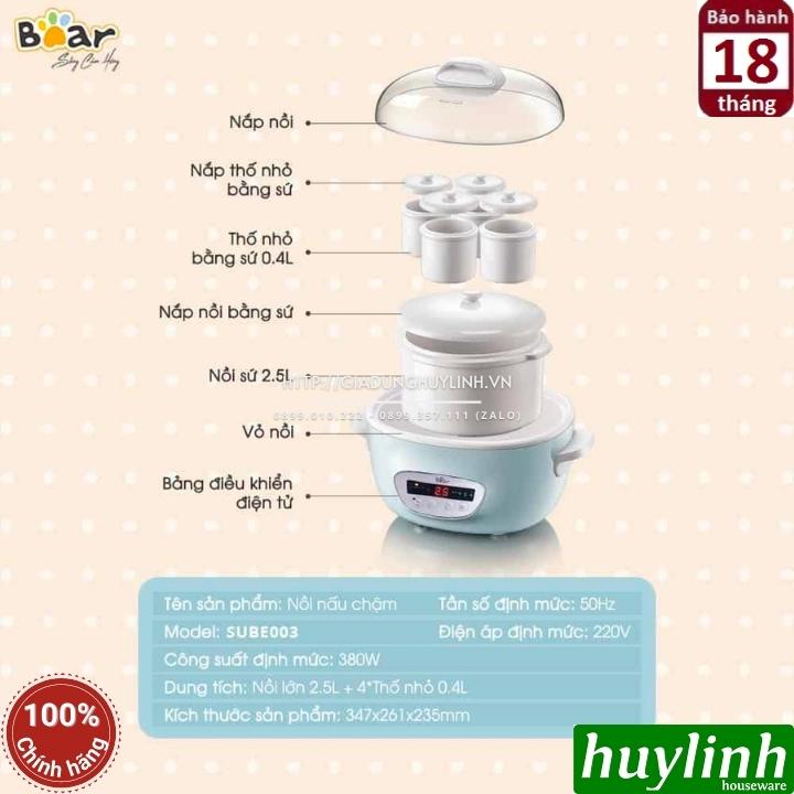 Nồi nấu chậm, chưng yến, nấu cách thuỷ Bear SUBE003 - 2.5 lít - Kèm xửng hấp + 4 thố nhỏ 2