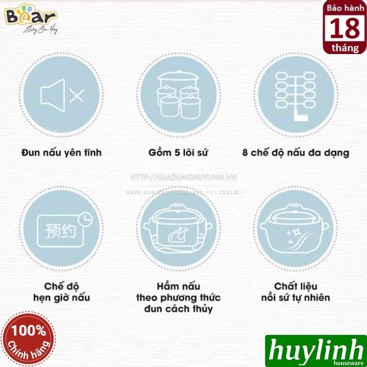 Nồi nấu chậm, chưng yến, nấu cách thuỷ Bear SUBE003 - 2.5 lít - Kèm xửng hấp + 4 thố nhỏ 4