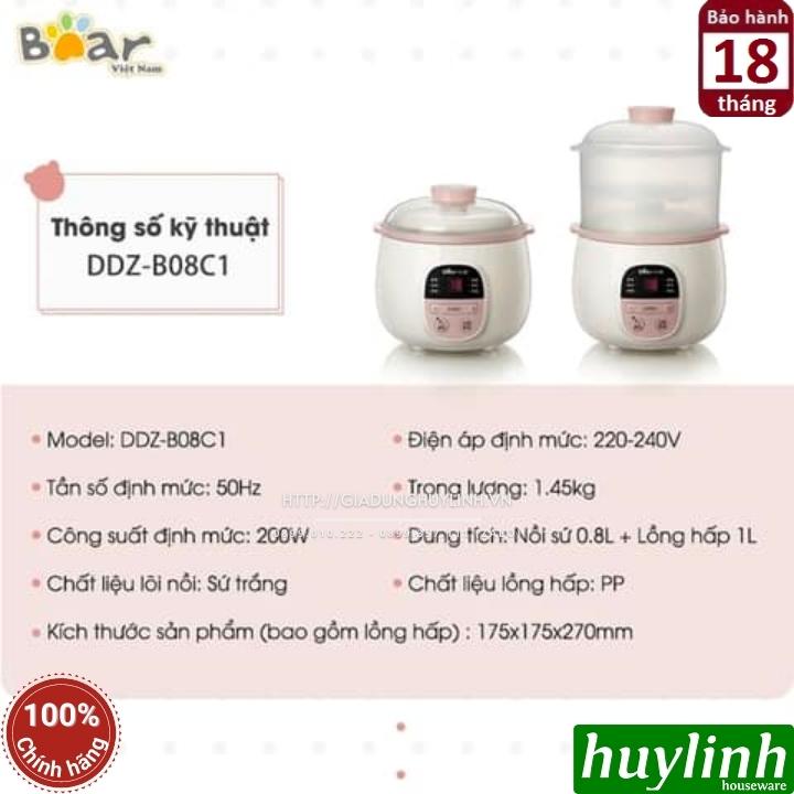 Nồi nấu chậm, chưng yến, nấu cách thuỷ Bear SUBE001 - Kèm xửng hấp 7