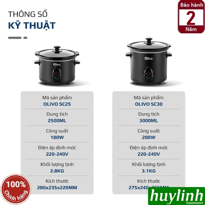 Nồi nấu chậm OLIVO SC25 (2.5L) và OLIVO SC30 (3L) 6
