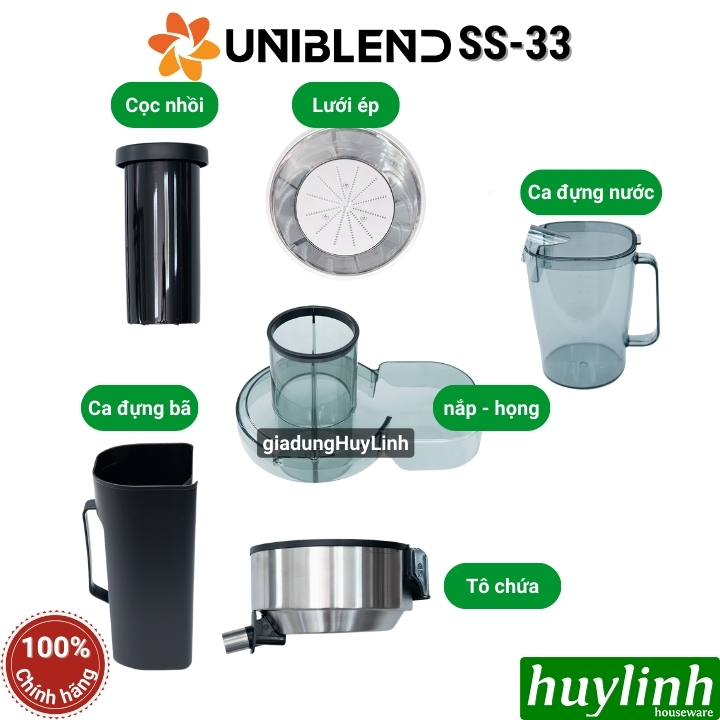 Phụ kiện máy ép nhanh Uniblend SS-33 - Lưỡi dao - nắp họng - tô chứa - cọc nhồi
