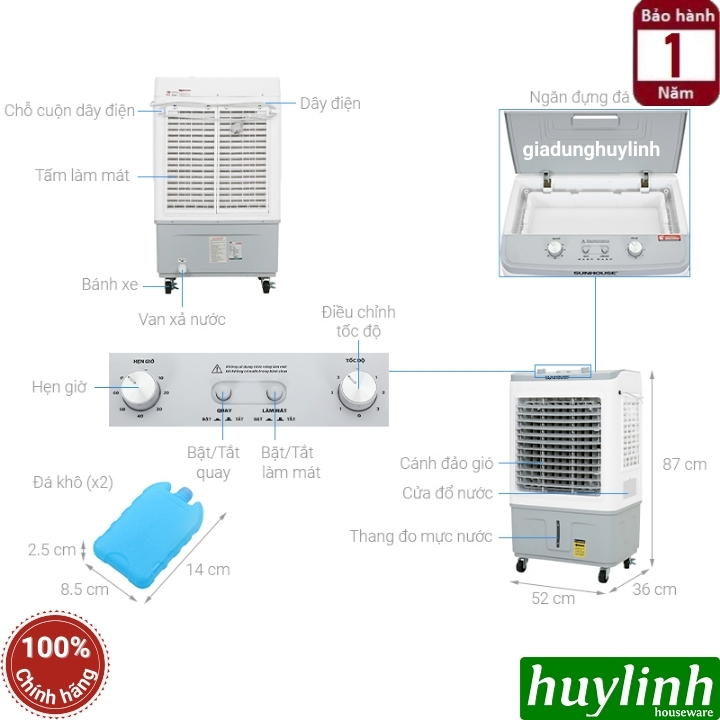 Quạt điều hoà làm mát không khí Sunhouse SHD7734 - Có Đá khô