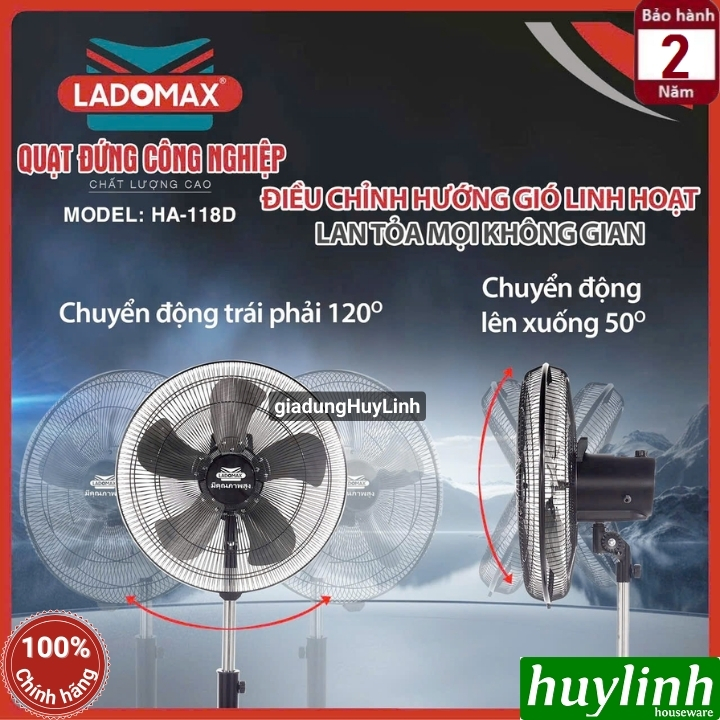 Quạt đứng 5 cánh nhôm Ladomax HA-118D - 145W - 5 tốc độ gió 3
