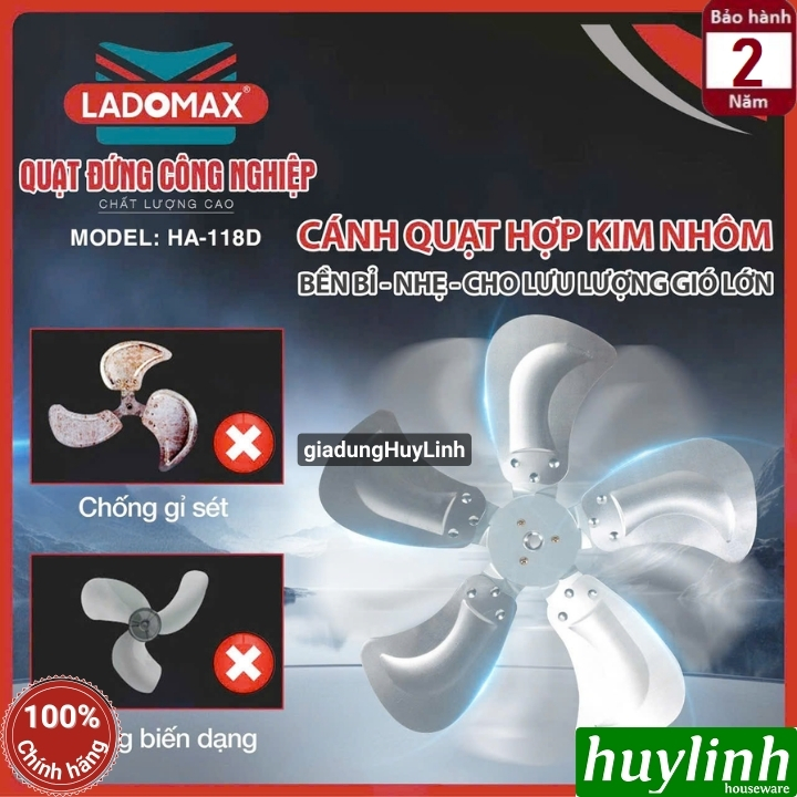 Quạt đứng 5 cánh nhôm Ladomax HA-118D - 145W - 5 tốc độ gió 7