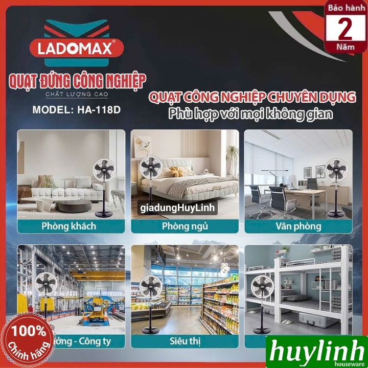 Quạt đứng 5 cánh nhôm Ladomax HA-118D - 145W - 5 tốc độ gió 5