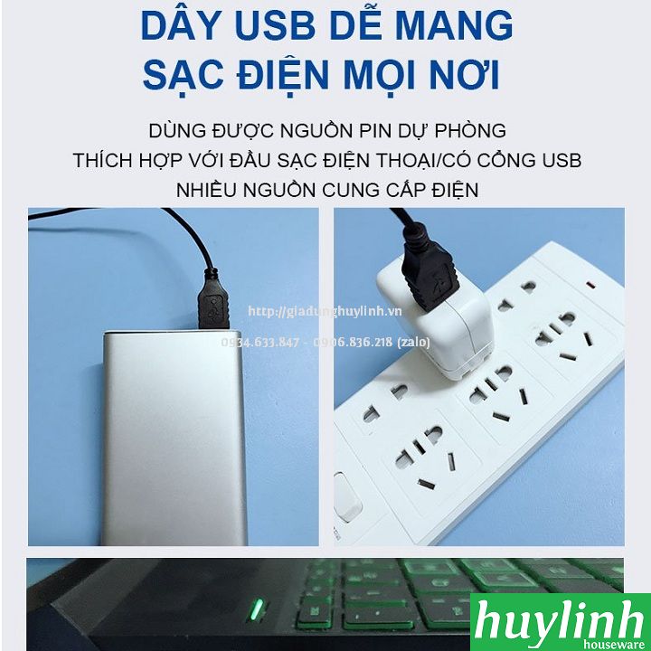 Quạt sạc tích điện Tiross TS9172 - 6000mAh - Có đèn LED 6