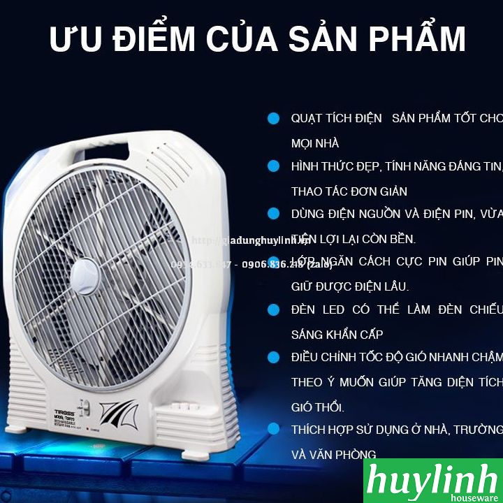 Quạt sạc tích điện Tiross TS9173 - Có đèn LED 2