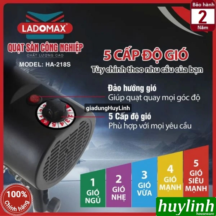 Quạt sàn 5 cánh nhôm Ladomax HA-218S - 145W - 5 tốc độ gió 5