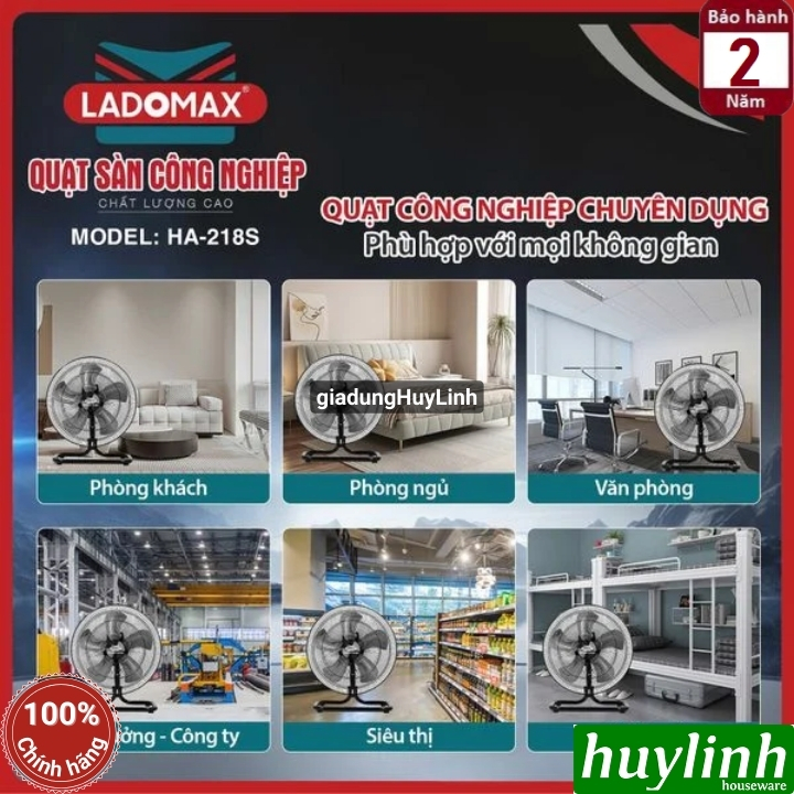 Quạt sàn 5 cánh nhôm Ladomax HA-218S - 145W - 5 tốc độ gió 8