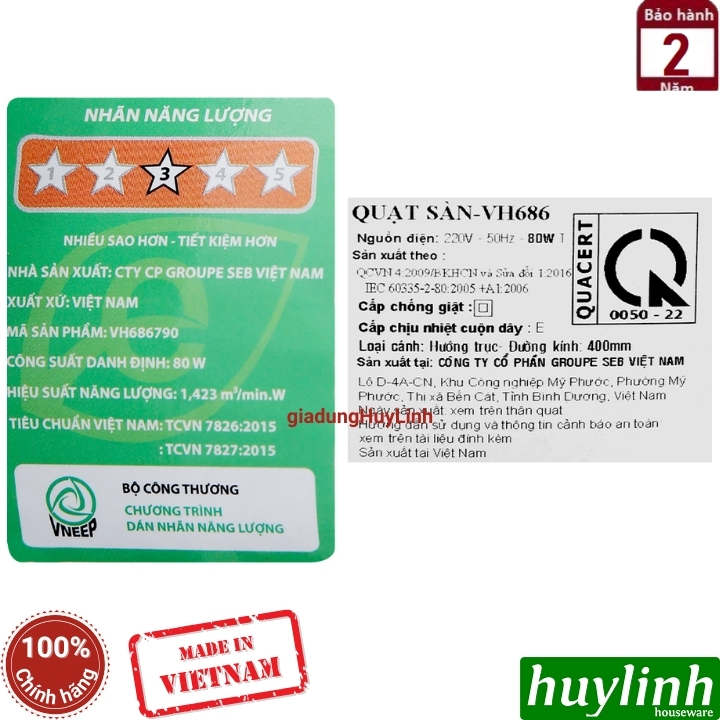 Quạt sàn Tefal TB Silence Plus VH686790 - 80W - Sản xuất tại Việt Nam 5