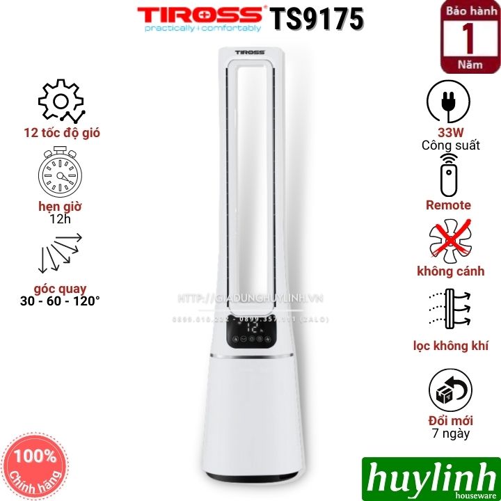 Quạt tháp không cánh lọc không khí Tiross TS9175