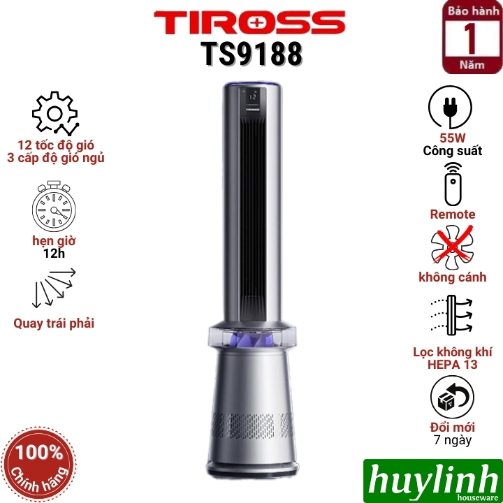 Quạt không cánh – lọc không khí 2 trong 1 Tiross TS9188