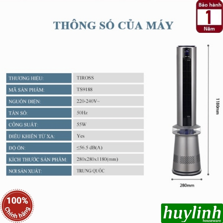 Quạt không cánh – lọc không khí 2 trong 1 Tiross TS9188 7