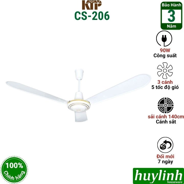 Quạt trần 3 cánh sắt Kim Thuận Phong CS206 - 140mm