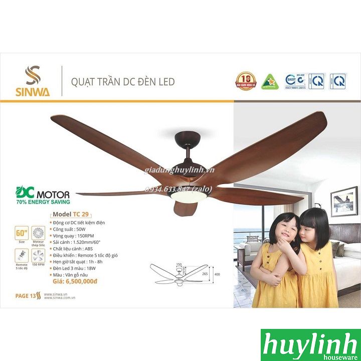 Quạt trần đèn led Sinwa TC29 3