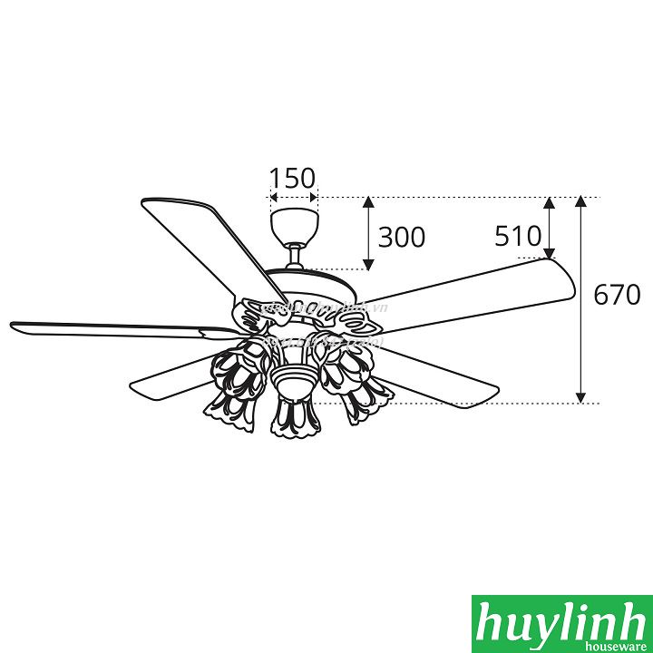 Quạt trần đèn cánh gỗ Sinwa F622 ORB 2