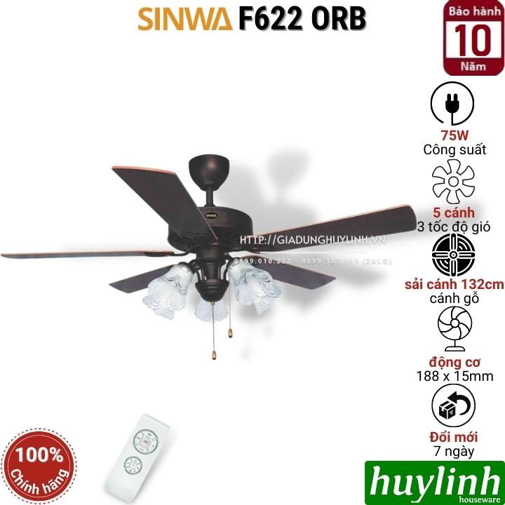 Quạt trần đèn cánh gỗ Sinwa F622 ORB