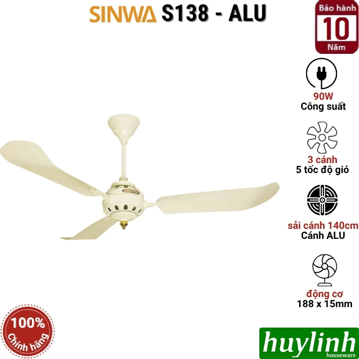 Quạt trần kiểu cổ điển Sinwa S138-ALU - 3 cánh