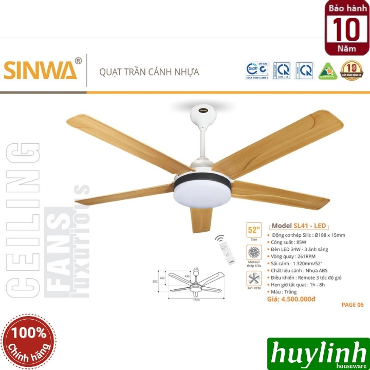 Quạt trần Sinwa SL41 và SL43
