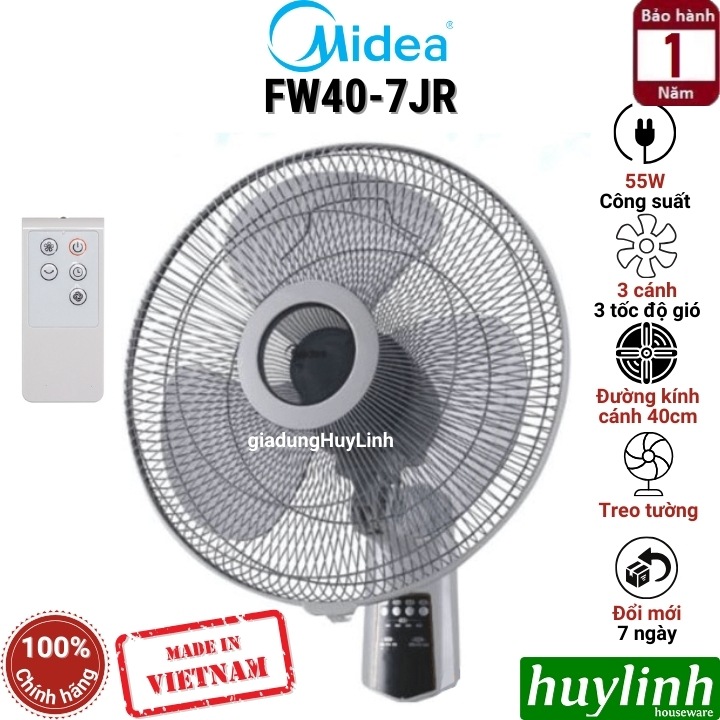 Quạt treo tường Midea FW40-7JR - 55W - Có Remote điều khiển từ xa