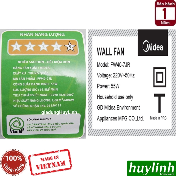 Quạt treo tường Midea FW40-7JR - 55W - Có Remote điều khiển từ xa 5