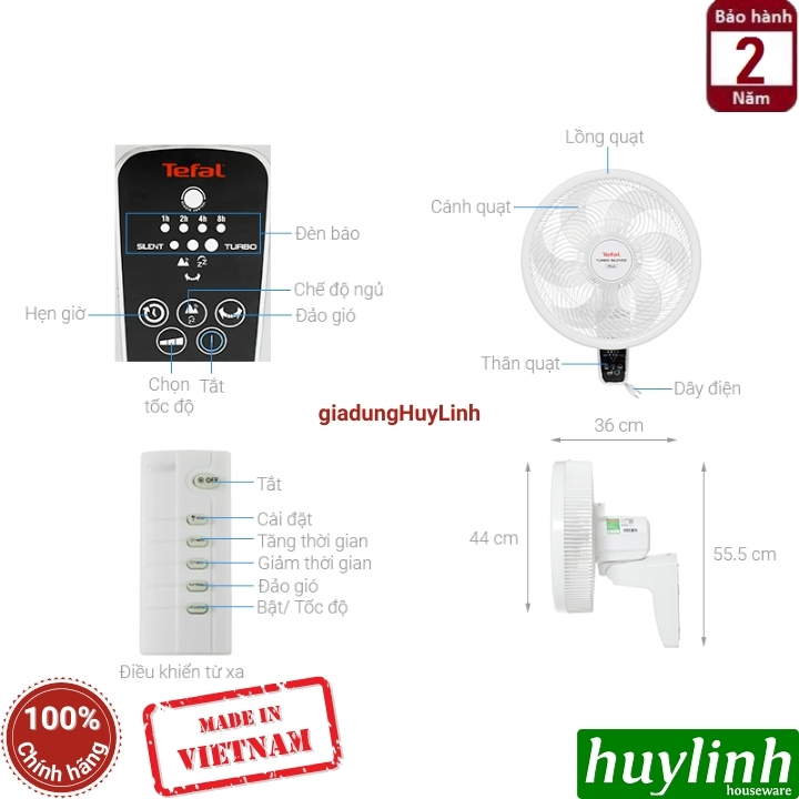 Quạt treo tường Tefal TB Silence Plus VH687690 - 80W - Có Remote - Sản xuất tại Việt Nam 2