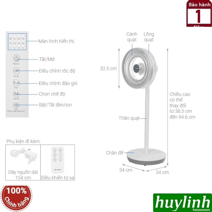 Quạt cây đứng tuần hoàn không khí Sharp PJ-CD404V-W - động cơ DC 24W - 9 cánh 2
