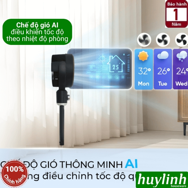 Quạt cây đứng tuần hoàn không khí Sharp PJ-CD433V-H - động cơ DC 20W - 3 cánh 99 tốc độ gió 4