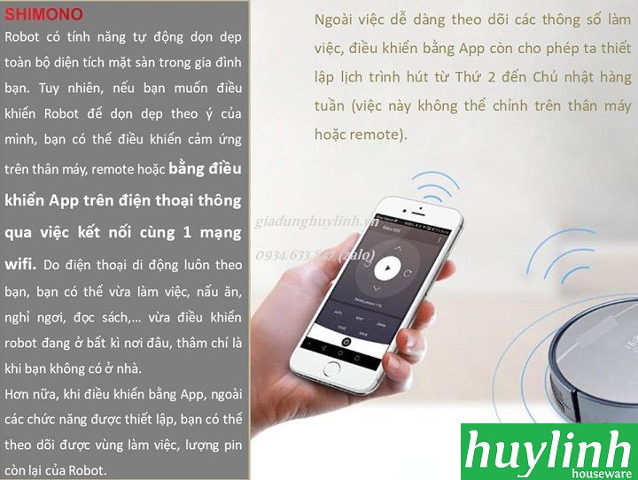 Robot hút bụi lau nhà Shimono X5S - điều khiển smartphone 7