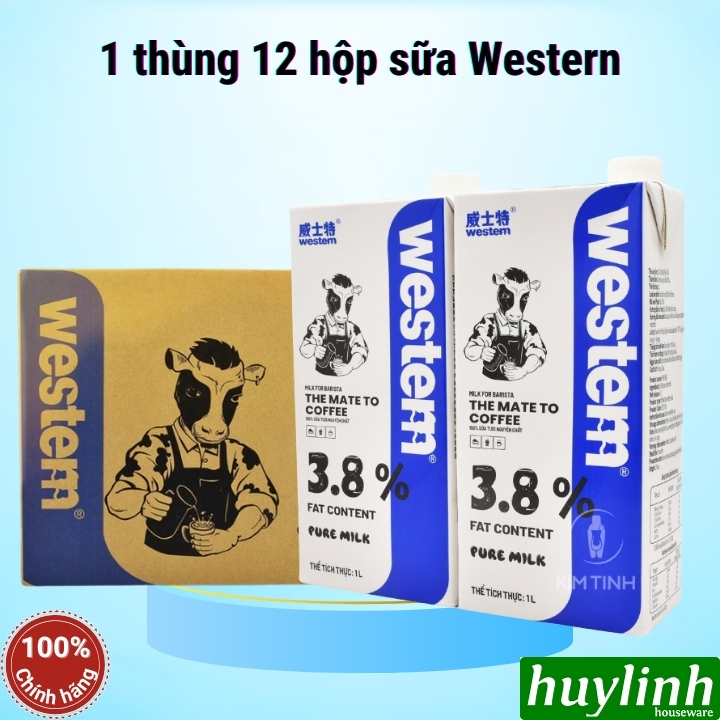 Thùng 12 hộp sữa tươi tiệt trùng Western Milk - 3.8% độ béo - chuyên dụng cho Barista