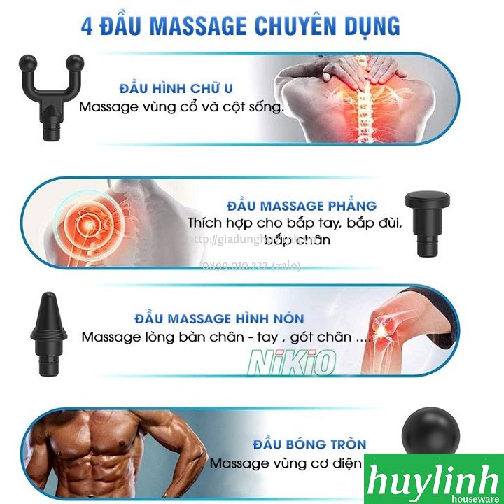 Súng máy massage cầm tay dùng pin Nikio NK-170A -2000mAh 6