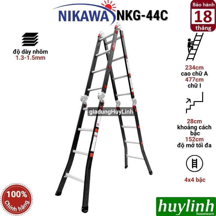 Thang nhôm gấp 4 đoạn 4 bậc Nikawa NKG-44C