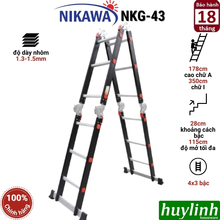 Thang nhôm gấp 4 đoạn Nikawa NKG-43 và NKG-44