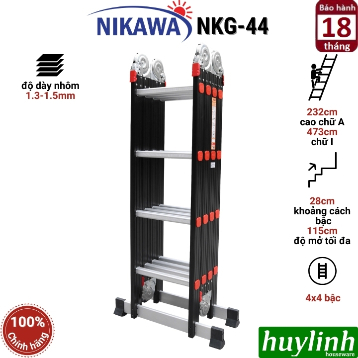 Thang nhôm gấp 4 đoạn Nikawa NKG-43 và NKG-44 2