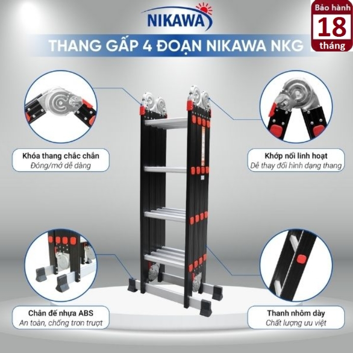 Thang nhôm gấp 4 đoạn Nikawa NKG-43 và NKG-44 3