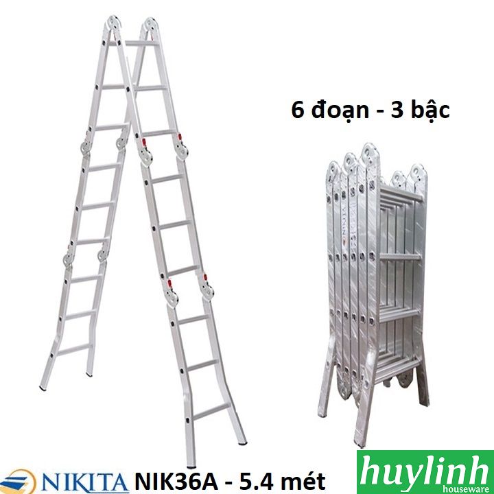 Thang nhôm gấp Nikita NIK36A - 5.4 mét - 6 đoạn 3 bậc