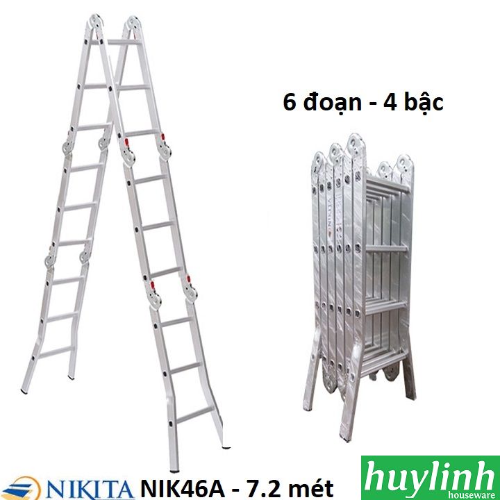 Thang nhôm gấp Nikita NIK46A - 6 đoạn 4 bậc - 7.2 mét