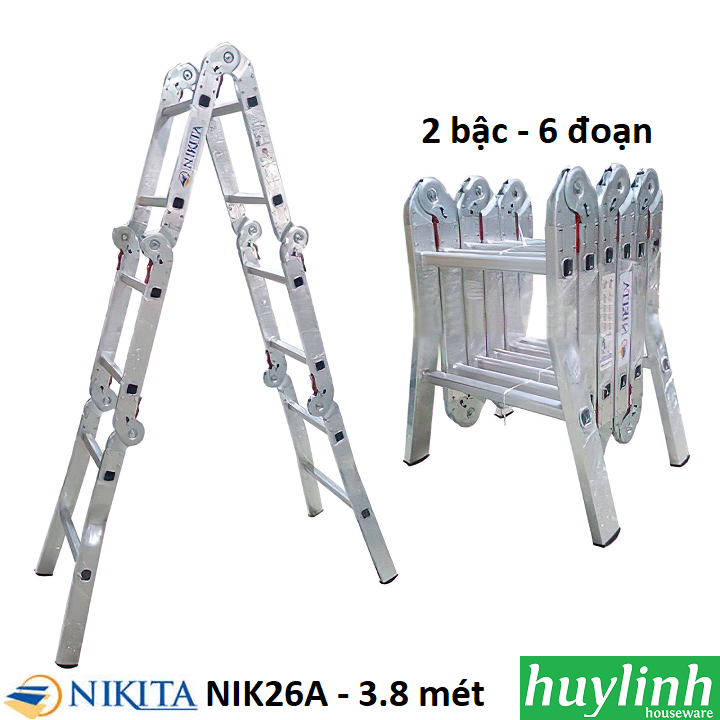 Thang nhôm gấp Nikita NIK26A - 6 đoạn 2 bậc - 3.6 mét