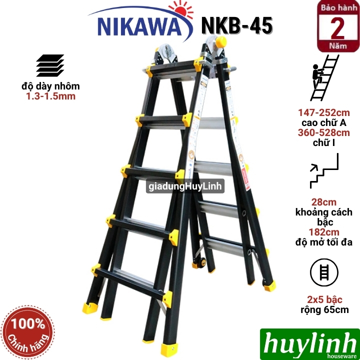 Thang nhôm gấp - trượt đa năng Nikawa NKB-45 - tối đa 5.28m