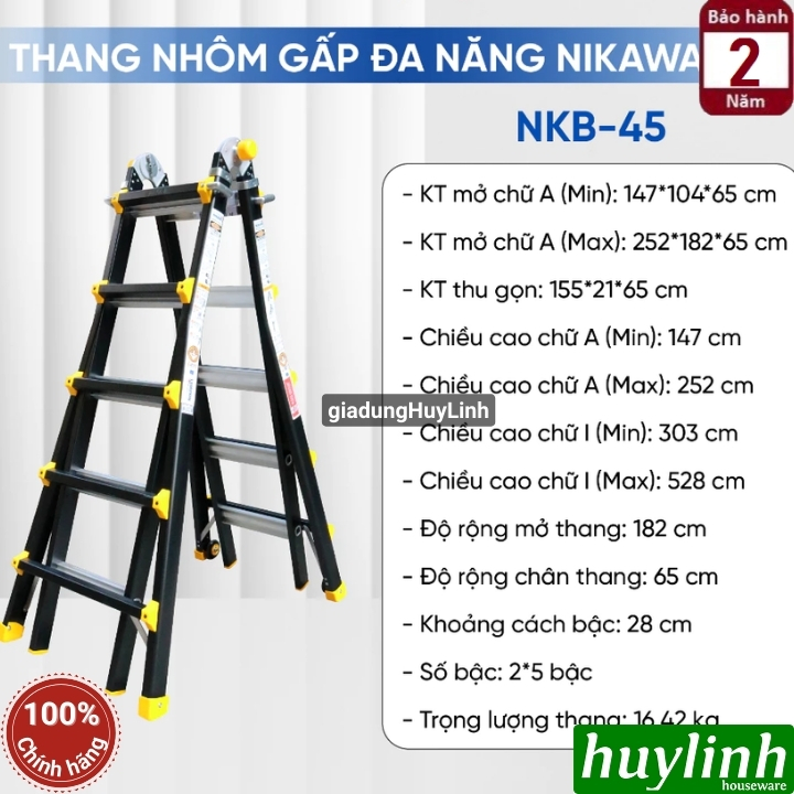 Thang nhôm gấp - trượt đa năng Nikawa NKB-45 - tối đa 5.28m 3