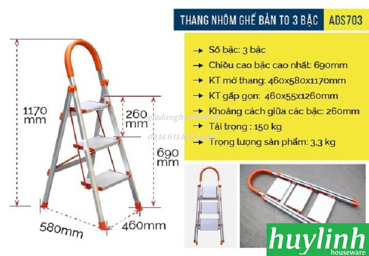 Thang nhôm ghế Advindeq ADS-703 - 3 bậc - giadunghuylinh.vn 2