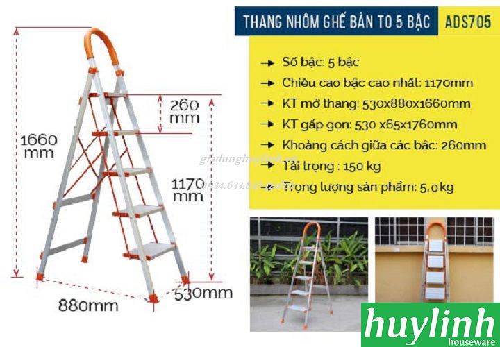 Thang nhôm ghế Advindeq ADS-705 - giadunghuylinh.vn 2