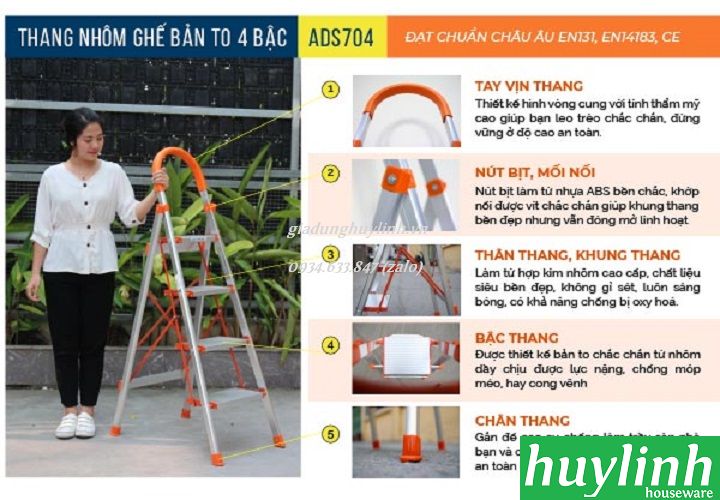 Thang nhôm ghế Advindeq ADS-704 - 4 bậc - giadunghuylinh.vn 7