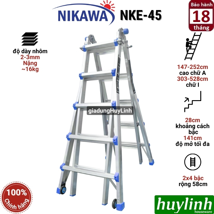 Thang nhôm trượt đa năng Nikawa NKE-45 5 bậc