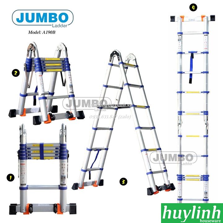 Thang nhôm rút đôi Jumbo A190B  - 3.8 mét 3