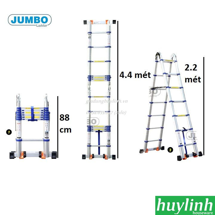 Thang nhôm rút đôi Jumbo A220B - 4.4 mét 2