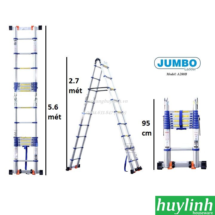 Thang nhôm rút đôi Jumbo A280B - 5.6 mét 2