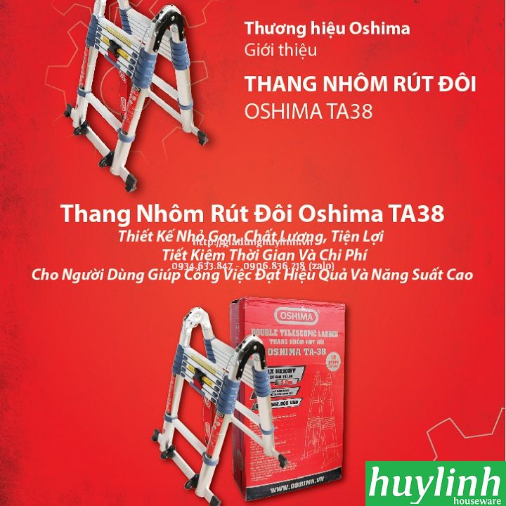Thang nhôm rút đôi chữ A Oshima TA-38 - 3.8 mét 2