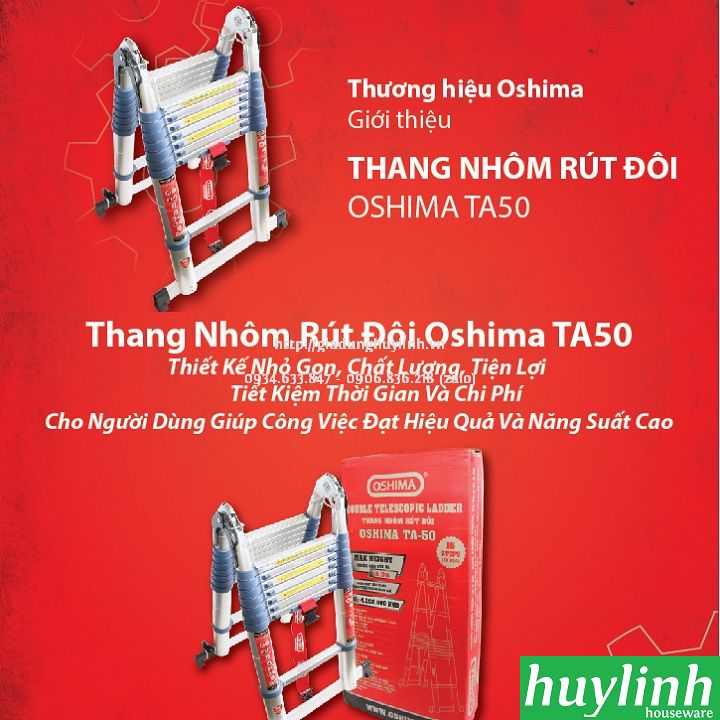 Thang nhôm rút đôi chữ A Oshima TA-50 - 5 mét 2