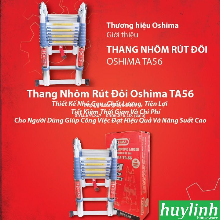 Thang nhôm rút đôi chữ A Oshima TA-56 - 5.6 mét 2